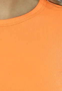 Oranje Ribstof Crop Top met Lange Mouwen