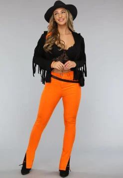 Oranje Skinny Jeans met Split