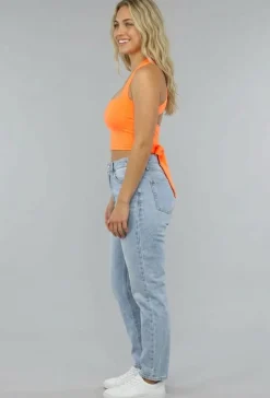 Oranje Sporttop met Vierkante Hals en Strikdetail