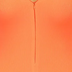Oranje Stretch Rib Jumpsuit met Rits