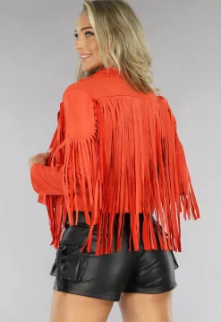 Oranje Suèdelook Fringe Jasje