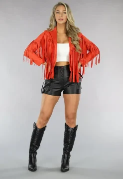 Oranje Suèdelook Fringe Jasje