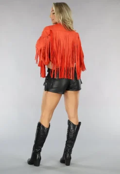 Oranje Suèdelook Fringe Jasje