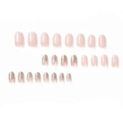 Ovaal Nude Nepnagels met Glitter