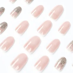 Ovaal Nude Nepnagels met Glitter