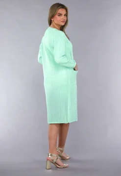 Oversized Mintgroen Gebreid Vest met Knopen en Zakken