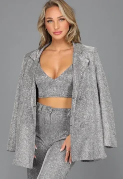 Oversized Zilveren Glitter Blazer