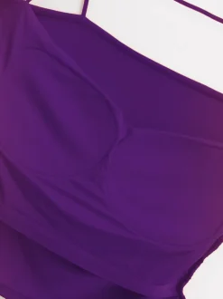 Paarse Croptop met Plooien, Pads en Horizontaal Bandje