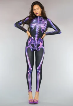 Paarse Cyber Skeletten Print Jumpsuit