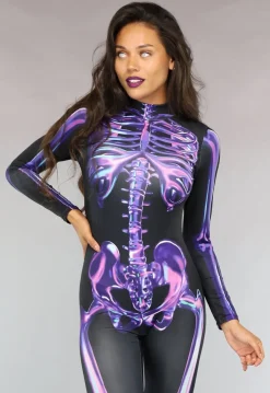 Paarse Cyber Skeletten Print Jumpsuit