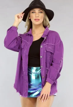 Paarse Denim Blouse met Zakken