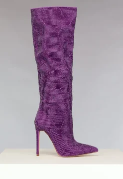 Paarse Glitter Laarzen met Stiletto Hak
