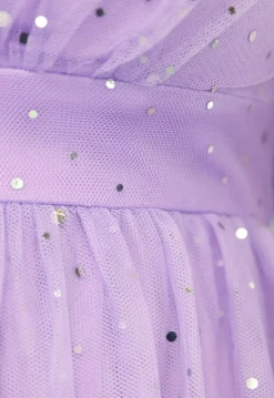 Paarse Glitter Maxi Jurk met Mesh Mouwen