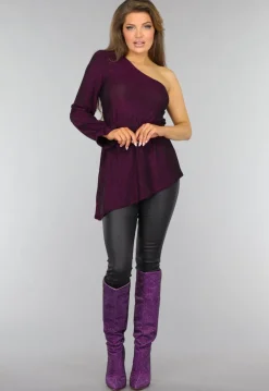 Paarse Glitter Top met One Sleeve