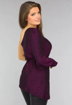 Paarse Glitter Top met One Sleeve