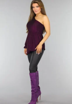 Paarse Glitter Top met One Sleeve