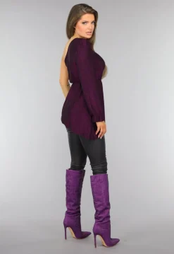 Paarse Glitter Top met One Sleeve