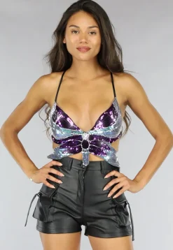 Paarse Glitter Vlinder Top