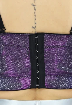 Paarse Holografische Glitter Bustier met Voorgevormde Cups