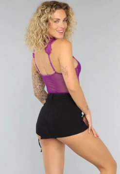 Paarse Kanten Strappy Bodysuit