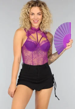Paarse Kanten Strappy Bodysuit