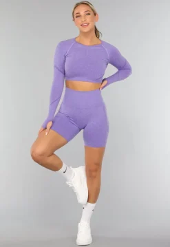 Paarse Korte Longsleeve Sporttop met Duimgaten
