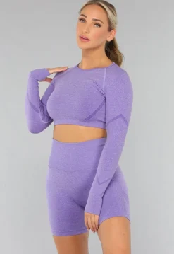 Paarse Korte Longsleeve Sporttop met Duimgaten