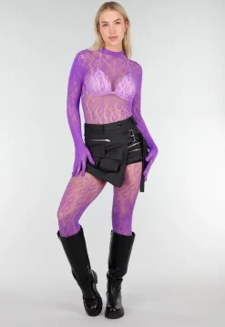 Paarse Mesh Bodystocking met Lange Mouwen