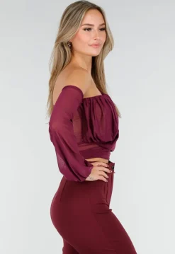 Paarse One Shoulder Top met Afneembare Mouw en Stretch