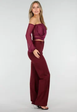 Paarse One Shoulder Top met Afneembare Mouw en Stretch