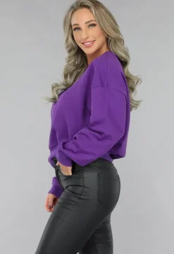 Paarse Sweater met Schuine Afwerking