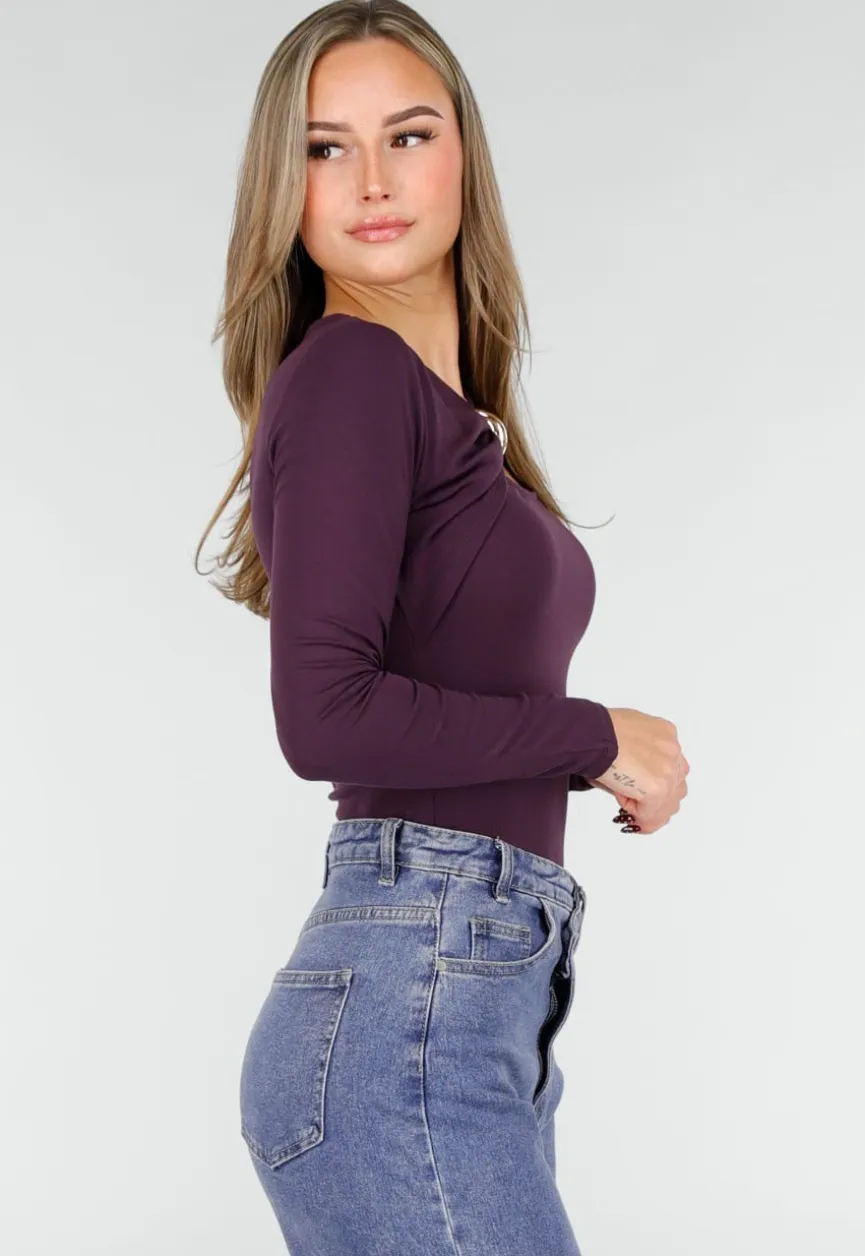 Paarse Top met Cut Out Detail