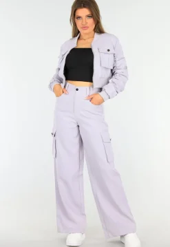 Paarse Tweedelige Set met een Bomberjas een Cargo Broek