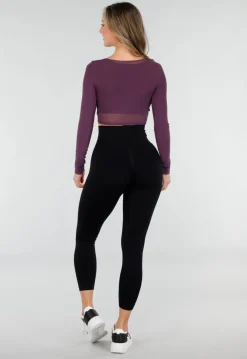 Paars Mesh Wrap Sporttop met Lange Mouwen