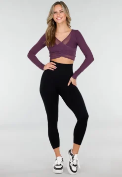 Paars Mesh Wrap Sporttop met Lange Mouwen