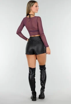 Paars Mesh Wrap Sporttop met Lange Mouwen