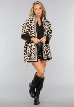Panterprint Sjaal in Beige Kleur