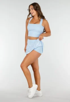 Pastelblauwe Stretch Skort Met Kant en Ruches