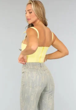 Pastel Gele Korset Top met Strikdetail