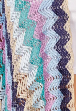 Pastel Zigzag Cover-Up met Franjes en Open Gehaakt Motief