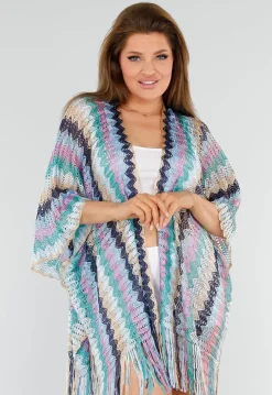 Pastel Zigzag Cover-Up met Franjes en Open Gehaakt Motief
