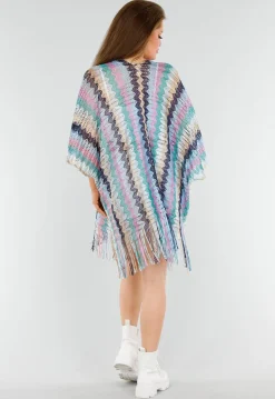 Pastel Zigzag Cover-Up met Franjes en Open Gehaakt Motief