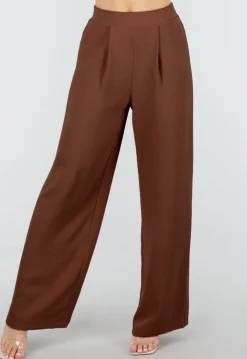 Petite High Waist Bruine Linnen Look Broek met Tailleband