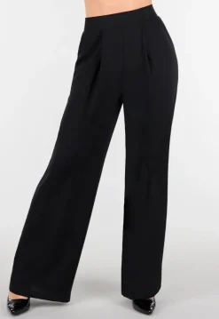 Petite High Waist Zwarte Linnen Look Broek met Tailleband