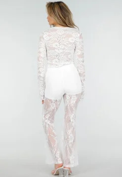 Petite Witte Kant Flared Broek met Stretch en Binnenbroekje