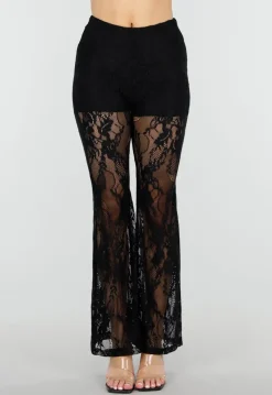 Petite Zwarte Kant Flared Broek met Stretch en Binnenbroekje