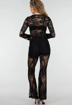 Petite Zwarte Kant Flared Broek met Stretch en Binnenbroekje