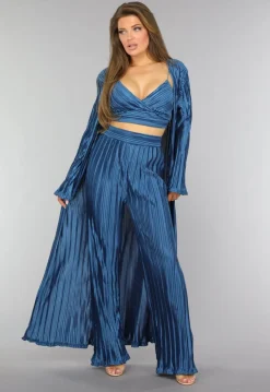 Petrol Plissé 3 Piece met Lang Vest