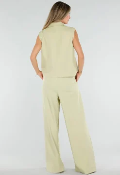 Pistache Groene Double Breasted Gilet met Reverskraag