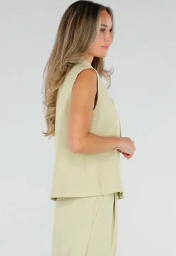 Pistache Groene Double Breasted Gilet met Reverskraag